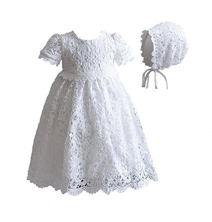 Cinda Baby Spitze Taufkleid mit Mütze