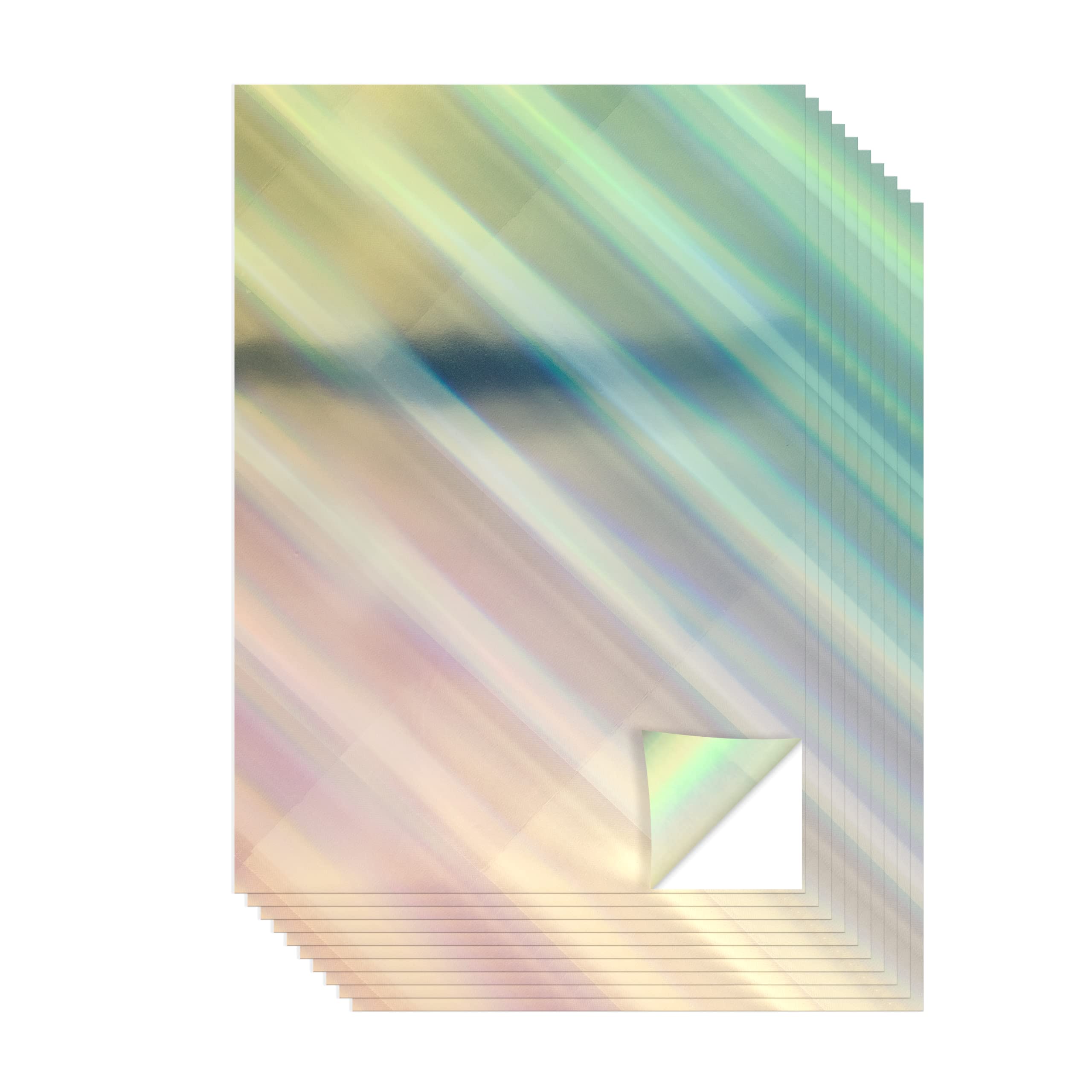 Evergreen Goods 10 Sheets A4 Holographic Silver Printable Vinyl - Inkjet & Laser Compatible, Waterproof, Glossy, Perfect for Cricut & Silhouette Cutters, Stunning Designs (Tilt Pattern)