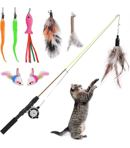 Amazon.com : Beufee Cat Fishing Pole Toy, Fishing Pole Cat Toy Cat Teaser  Wand Cat Wand Toys Flexible Interactive Pulley Telescopic Fishing Rod Cat  Toy (Red Fish + Fishing Rod) : Pet Supplies