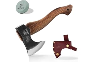 WICING 12.2 in Hatchet Axe, Bushcraft Hatchet, 1065 High Manganese Steel and Beech Wood Handle with Leather Sheath Small Camping Hatchet for Carving Bushcraft Outdoor