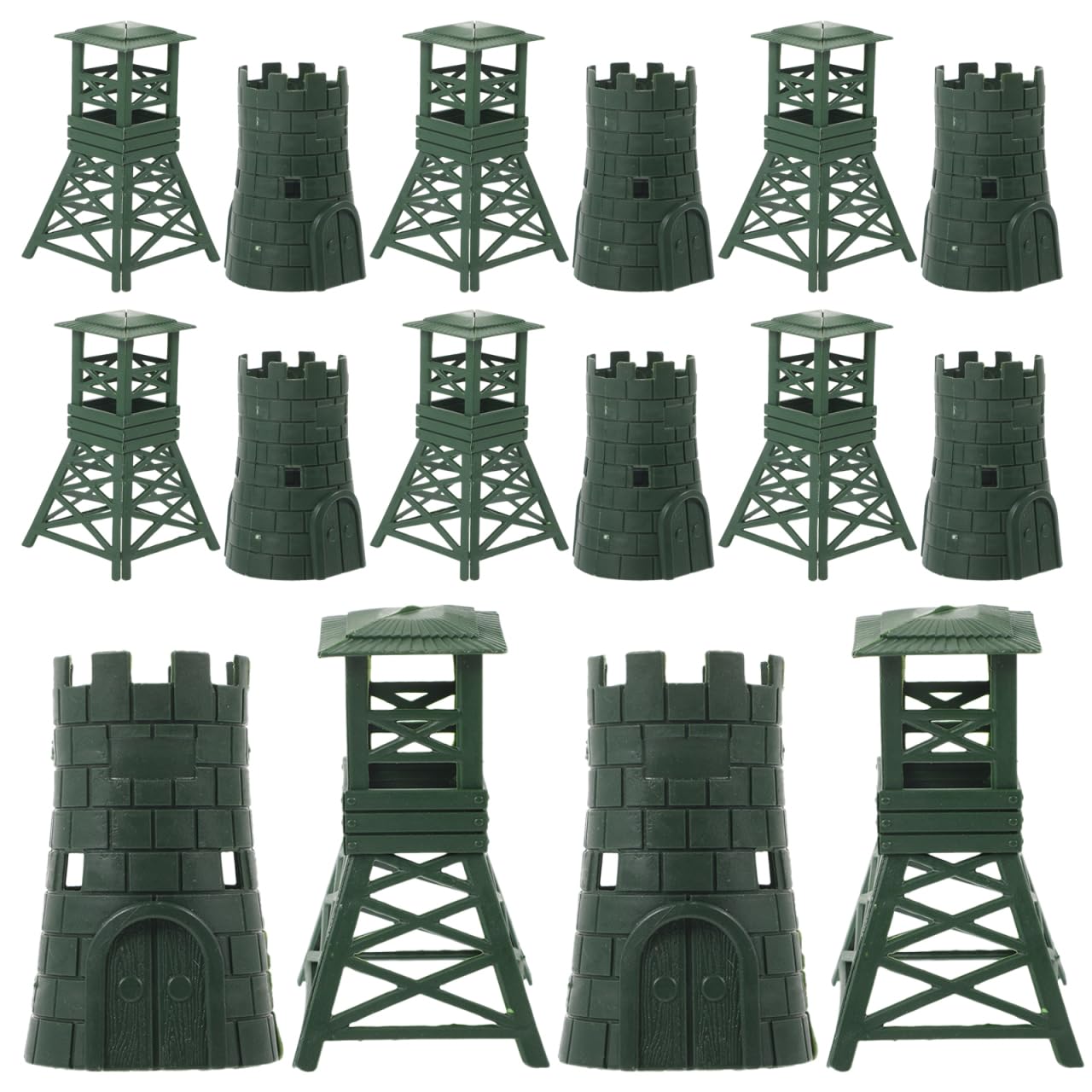 NOLITOY 20Pcs Tactical Model Miniature Army Battle Landscape Decor Plastic Olive Green Turret Fortress Set for Diorama Soldier Action Figure Tabletop War Game Play Prop Collectors Kits 9.0x5x5cm