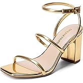 DREAM PAIRS Women Heels Chunky Square Open Toe Strappy Ankle Strap Block High Heeled Sandals for Dressy Wedding Comfortable Shoes