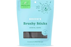 Bocce's Bakery Dailies Brushy Sticks to Support Oral Health & Fresh Breath, Wheat-Free Dental Bars for Dogs, Made with Real Ingredients, Baked in The USA, All-Natural Coconut & Mint, Medium Dogs
