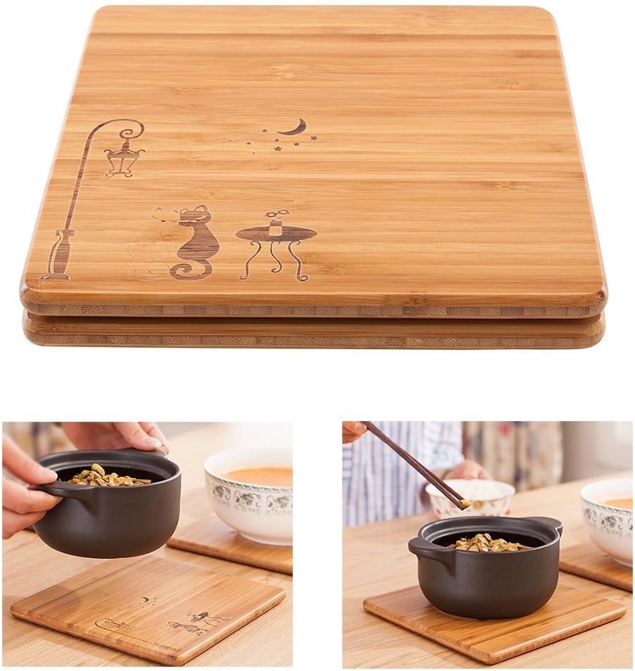 Gobam Trivet Bamboo Coasters Pot Holders Durable great for Table Kitchen,Natural Bamboo, 2 Piece,Square-7.48-inch