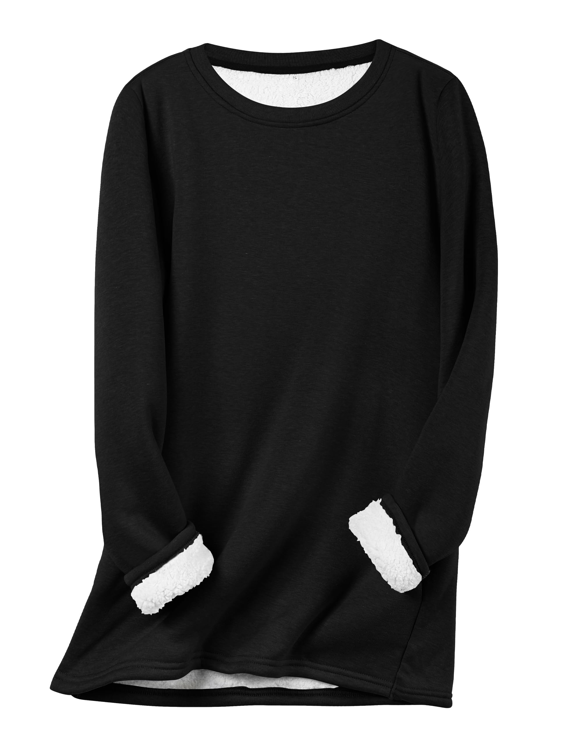 Photo 1 of Flygo Women's Winter Warm Sherpa Lined Fleece Crewneck Sweatshirt Pullover Loungewear Tunic Tops(Black-L)