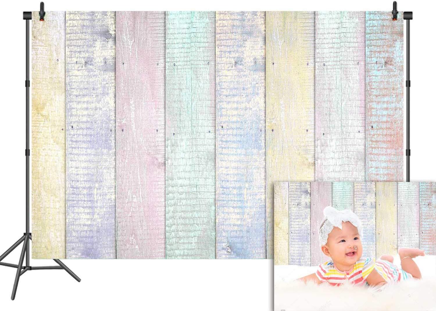 RUINI Colorful Wood Backdrops for Photography Girls Boys Child Birthday Baby Shower Party Decorations (5x3FT)