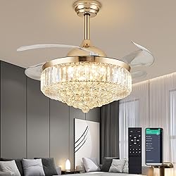 PAFRUMGE 36" Dimmable Gold Fandelier Crystal