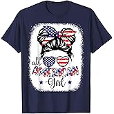 All American Girl Shirt USA Flag 4th July Women Kids Patriot T-Shirt