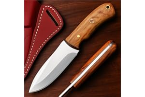 FH TRADERS Custom Handme Fixed Blade Hunting Knife with Leather Sheath 8-inches Full-Tang Stainless Steel Knives, Ideal for Skinning, Outdoor Camping, Hiking, Hunting - Olive Wood Handle EDC Bushcraft Knives