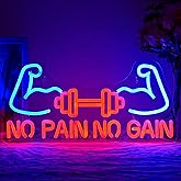 Alkkign No Pain No Gain Neon Sign for Gym Decor Gym Neon Light Muscle Led Neon Sign Dumbbell LED Neon Light Weightlifting Neon Lights Fitness Club Neon Signs for Gym Fitness Club Store Decoration