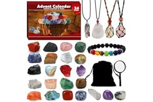 MANTYPLAY Advent Calendar 2024, 24 pcs Crystals and Healing Stones for Kids Adults Women Christmas Advent Calendars with Crystals Necklace and Bracelets Gemstones Learning Kit Xmas Gifts for Girls Boys