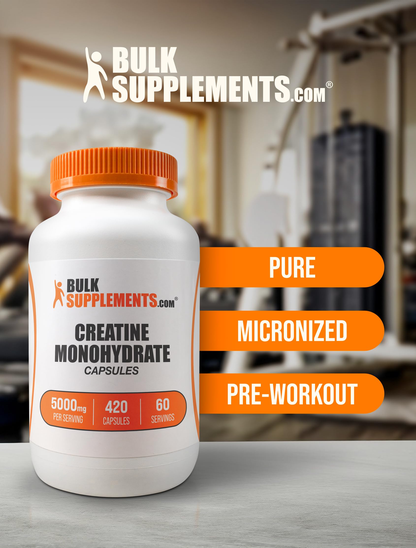 BulkSupplements com Creatine Monohydrate Capsules - Micronized Creatine Monohydrate, Creatine Pills - 7 Creatine Capsules per Serving, 5000mg, Gluten Free, 420 Capsules (Pack of 1)