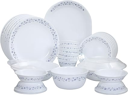 Corelle India Impressions Lilac Blush Dinner Set, 30-Pieces, White/Blue