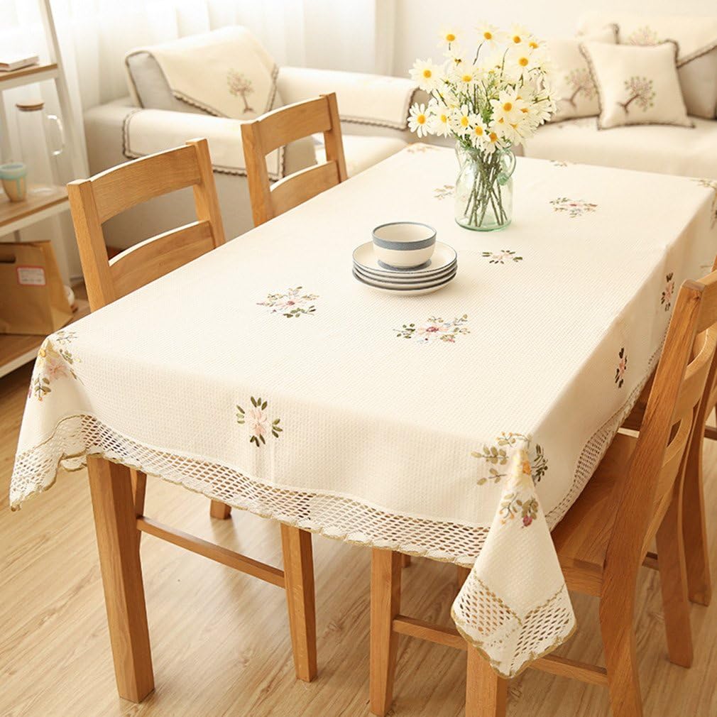Ethomes Hollow Lace Floral Embroidered Elegant Cotton Linen Tablecloth Home Decoration Indoor Table Cover Rectangle approx 39x59 inch (100x150cm)