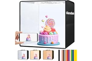Glendan Light Box Photography, 12"x12" Portable Photo Light Box with 112 LED Lights & 6 Kinds of Double-Sided Color Backdrops and Adjustable White Light, Soft Light, Warm Light for Product Photography
