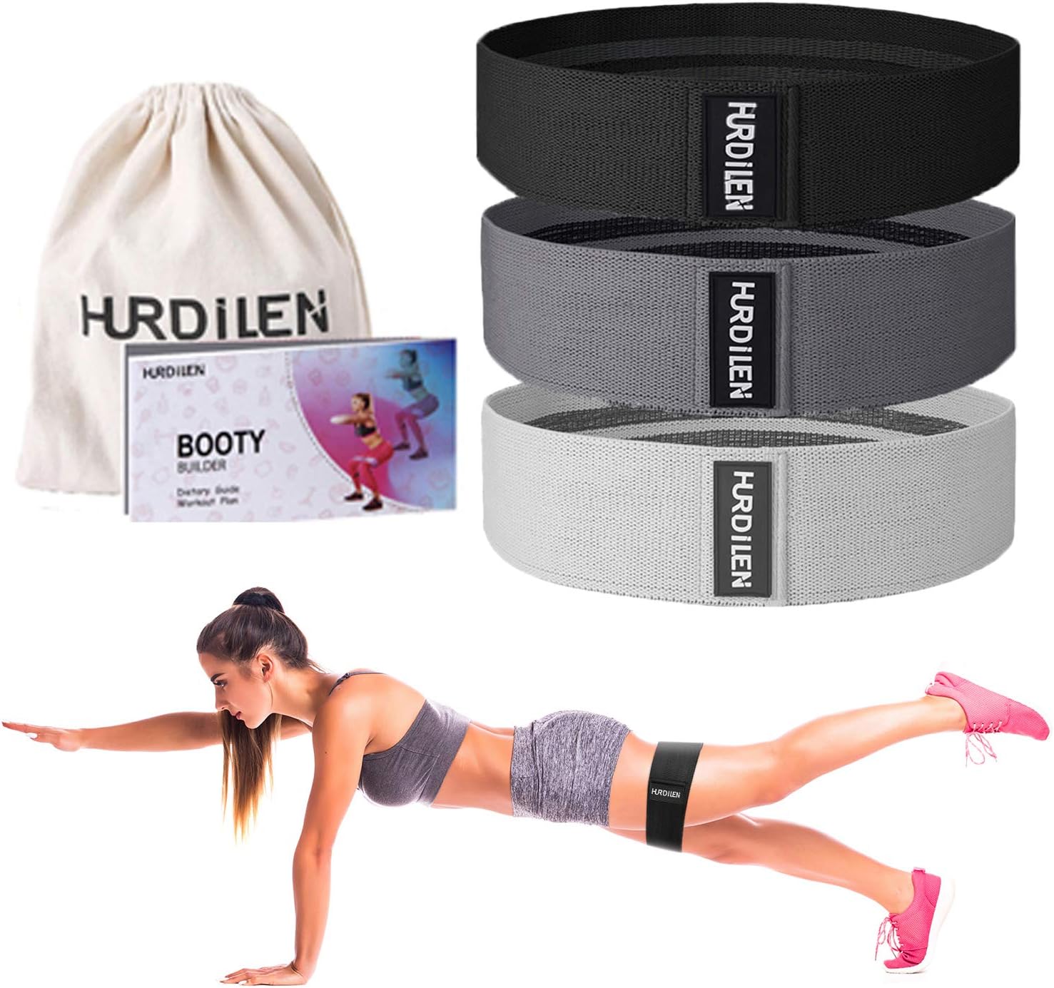 Hurdilen Resistance Bands Loop Exercise Bands,Workout Bands Hip Bands Hip Resistance Band for Legs and Butt,Activate Glutes and Thigh (Pink,Grey,Black)