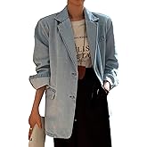 Mina Self 2026 Spring Women's Denim Blazer Jacket - Fashion Open Front Lightweight Casual Work Office Jean Top Pockets