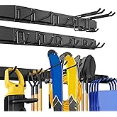 64 Inches Garage Storage, UUP Garage Organization Wall Mount Garden Tool Organizer, 620lbs Adjustable Metal Hooks, Yard Shed Rail Rack, Lawn Tool Holder for Hanging Rake Broom Mop Snowboard, Home Gift