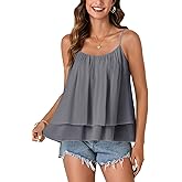 KIFOVEN Women's Flowy Tank Tops Sleeveless Cami Spaghetti Strap Loose Fit Layered Ruffle Summer Basic Camisole