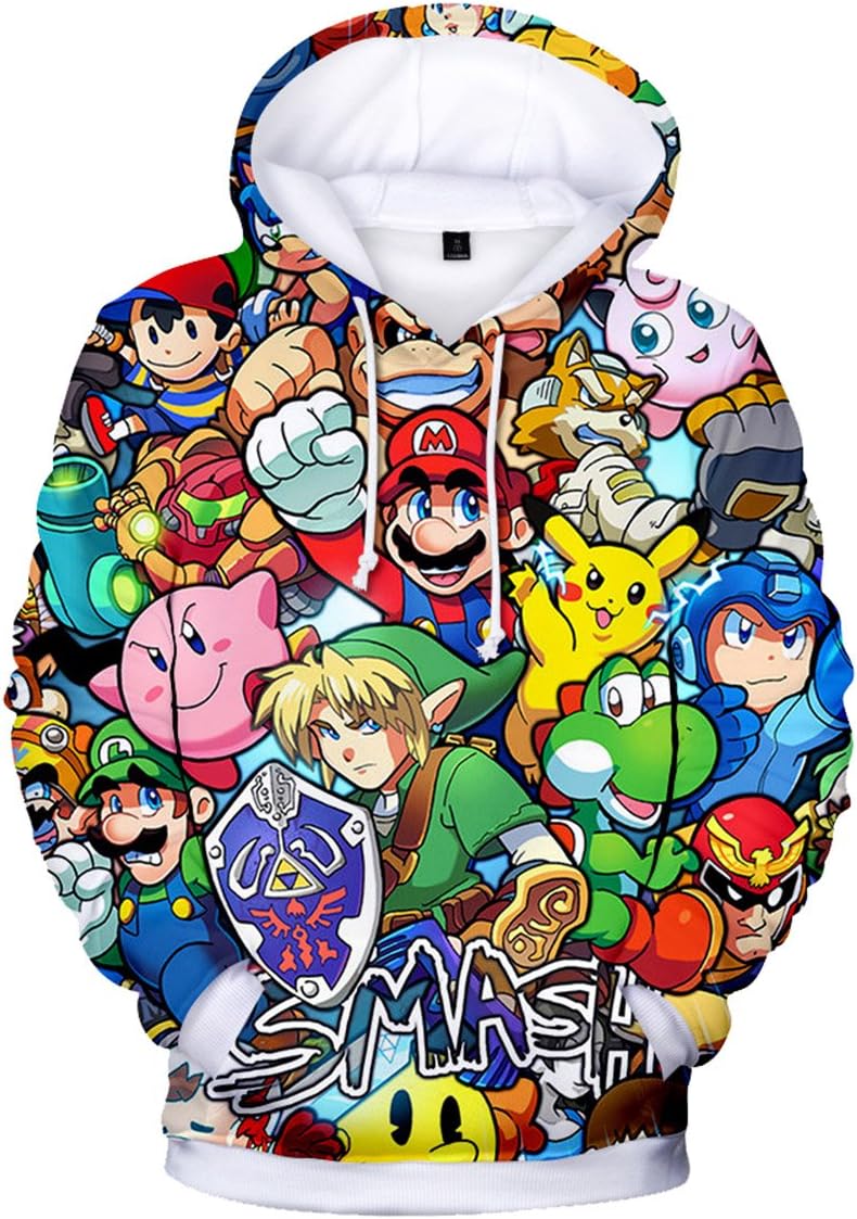 2018 New Mario Cartoon Color Printing Digital Printing 3D Plus Velvet Round Neck Men and Women Pullover Hoodie XXS-3XL