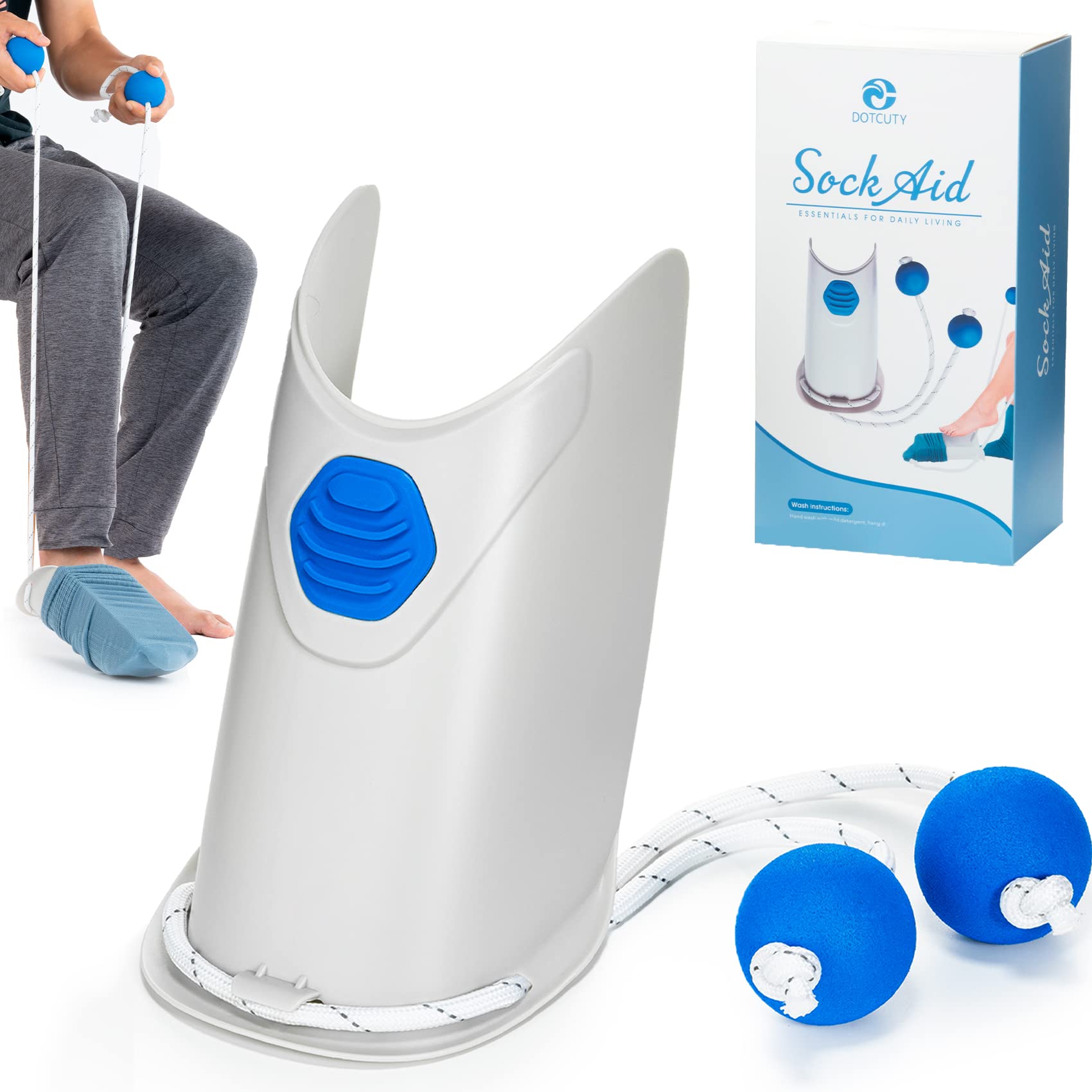 Photo 1 of Sock Aid - Socks Helper with Adjustable Cords, Easy on Sock Aid Tool with Ergonomic Soft Foam Round Handles for Elderly, Disabled, Pregnant, Diabetics-Sock Helper Aide Tool