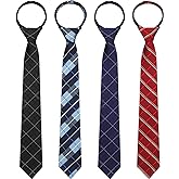 Geyoga 4 Pcs Ties for Boys Kids 15 Inch Plaid Pre-tied Adjustable Neckties Boys Tie for Graduation School Uniforms Wedding Christmas Party Gifts 6-12 Years