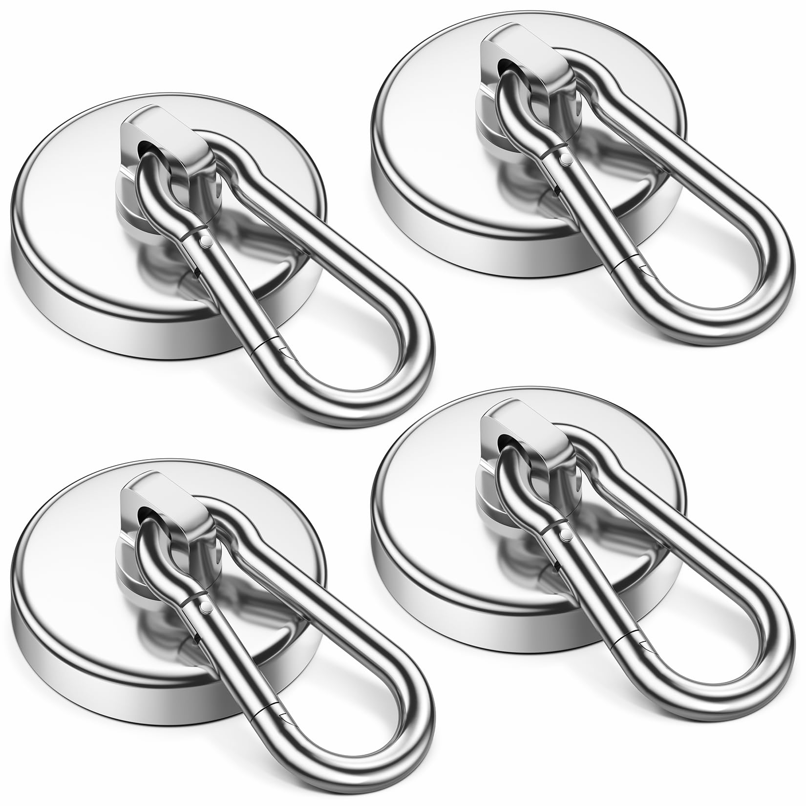 Photo 1 of VNDUEEY Strong Magnetic Hooks, 150Lbs 4 Pack Neodymium Grade-52 Magnet Hooks Heavy Duty, Magnets with Swivel Carabiner Hook for Hanging, Cruise, Garage, Refrigerator, Kitchen, Office, Home