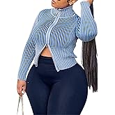 LROSEY Women y2k Striped Cropped Jacket Trendy Cozy Two Way Zipper Mock Neck Cardigans Athletic Workout Jackets