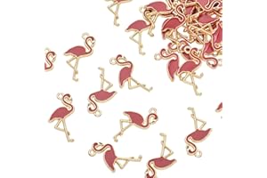 VIDRIO Pack of 80 Flamingo Enamel Charms Gold Plated Colored Pendants Hawaii Style Accessories for Necklace Bracelet Jewelry Making DIY Crafting