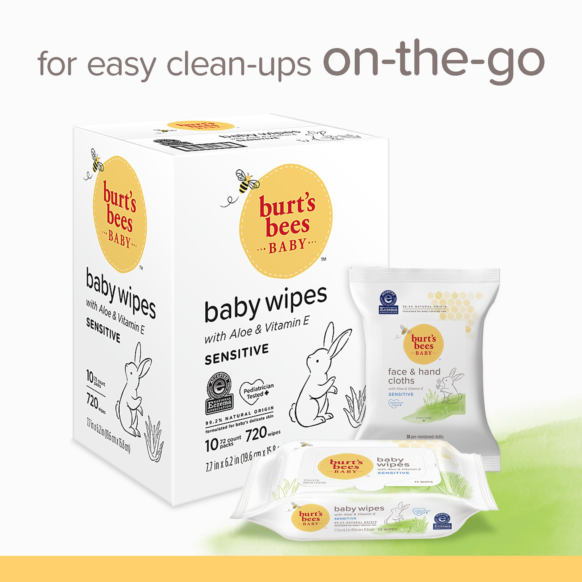Burt’s Bees Baby Wipes, Unscented Natural for Sensitive Skin with Aloe and Vitamin E - 72 Baby Wipes – 10 Pack