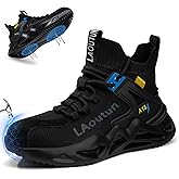 LAoutun Steel Toe Shoes for Men, Lightweight Comfortable Safety Shoes with Puncture Resistant, Indestructible Work Shoes for Construction and Warehouse