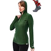 Merino.tech Merino Wool Hoodie Women - Slim Fit 100% Merino Wool Base Layer Women Half Zip Thermal Long Sleeve Shirt