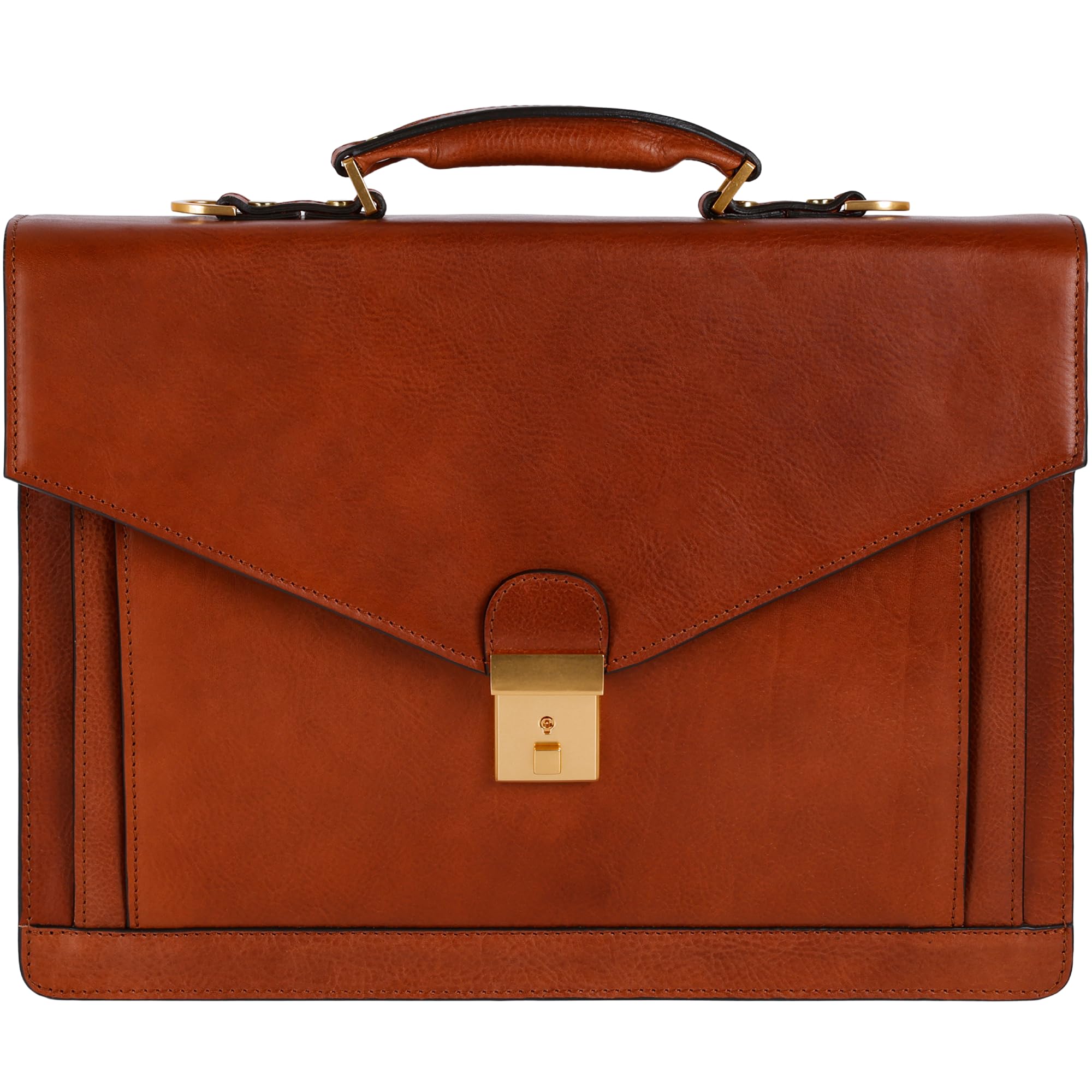 Time Resistance Leather Briefcase - Full Grain Leather Bag for Men - Business Attache - Shoulder Bag for a Laptop (Cognac Brown)