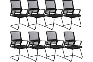 CIMOTA Waiting Room Chairs Mesh Office Guest Chair Mid Back Reception Chairs with Sled Base for Meeting/Patient/Conference Room, Black Set of 8