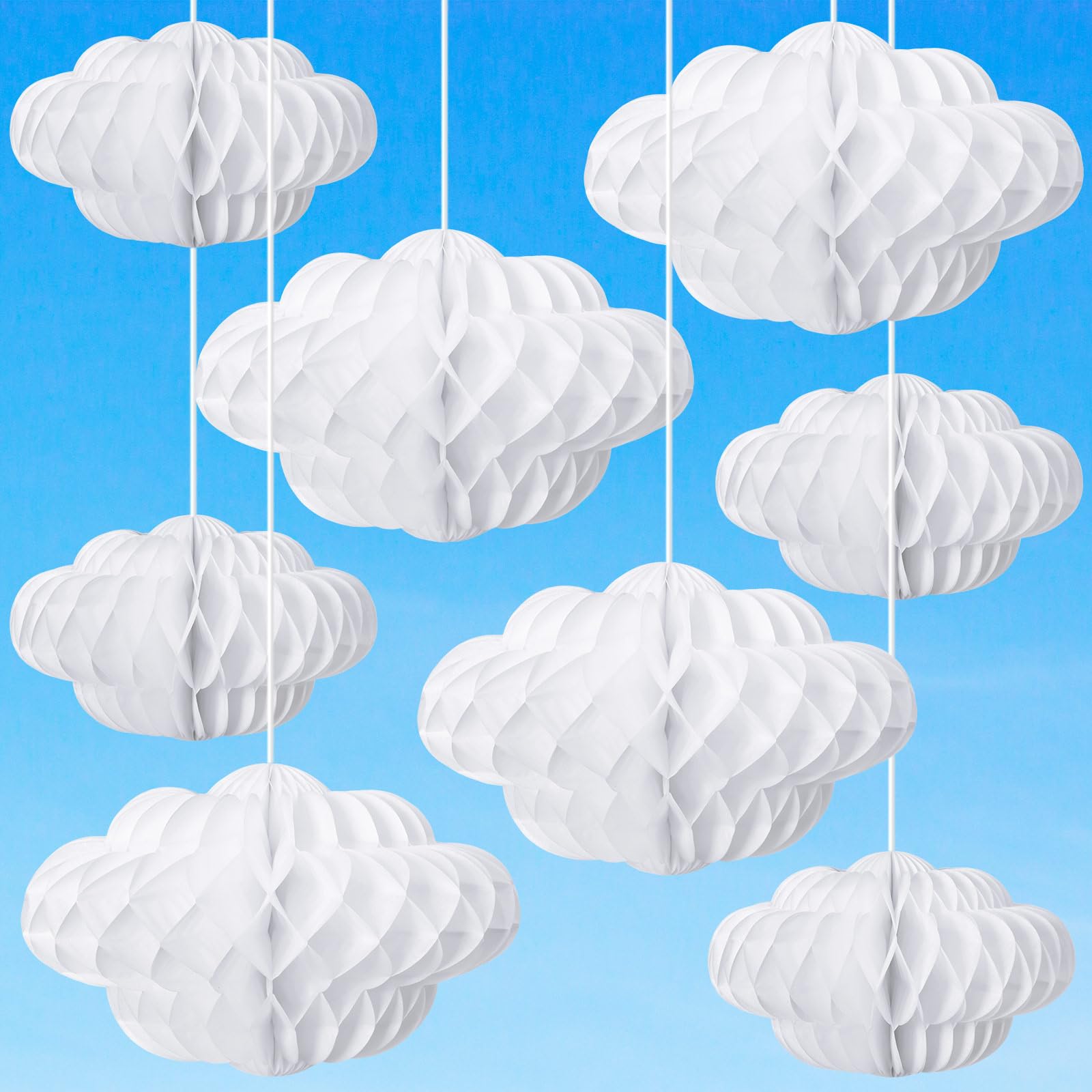 Photo 1 of Affrolling 20 Pcs 3D Cloud Decorations Hanging Honeycomb Decor Artificial Cloud Ornaments for Ceiling Art Wedding Birthday Nursery Room Baby Shower Party Decorations(Classical,2 Sizes)