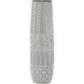 Deco 79 Ceramic Decorative Vase Slim Engraved Patterned Centerpiece Vase, Flower Vase for Home Decoration 7" x 7" x 22", Gray