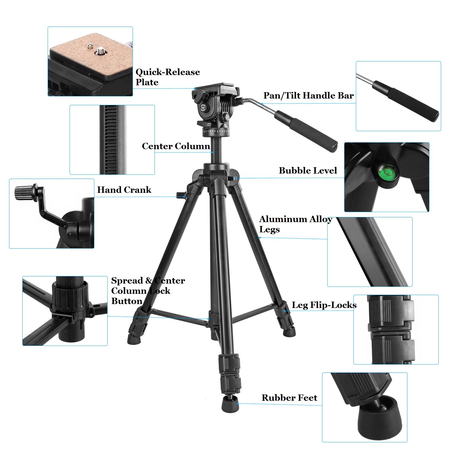Video Tripod with Fluid Head, Kamisafe VT1500 Heavy Duty