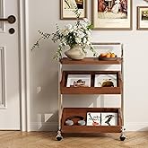 CycleCrew Solid Wood Rolling End Table Cart with Adjustable Storage - 3-Tier Stainless Steel Fame Side Table on Wheels Narrow