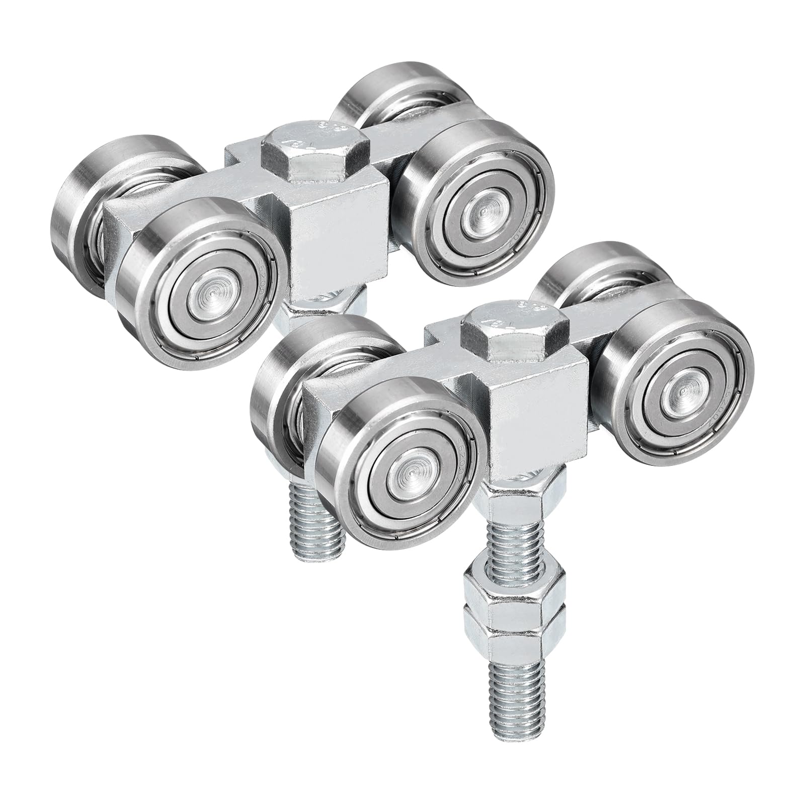 Photo 1 of uxcell 4 Wheel Silent Trolley with Rollers, Iron Bearing Trolley Assembly with Screw and Nuts for 1-5/8" Wide and All 1-5/8" or Taller Channel, Silver Tone