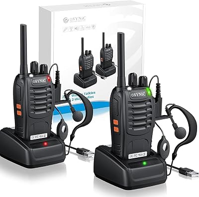 eSynic 2Pack Professional Walkie Talkies Long Range VOX 1200mAh Battery
