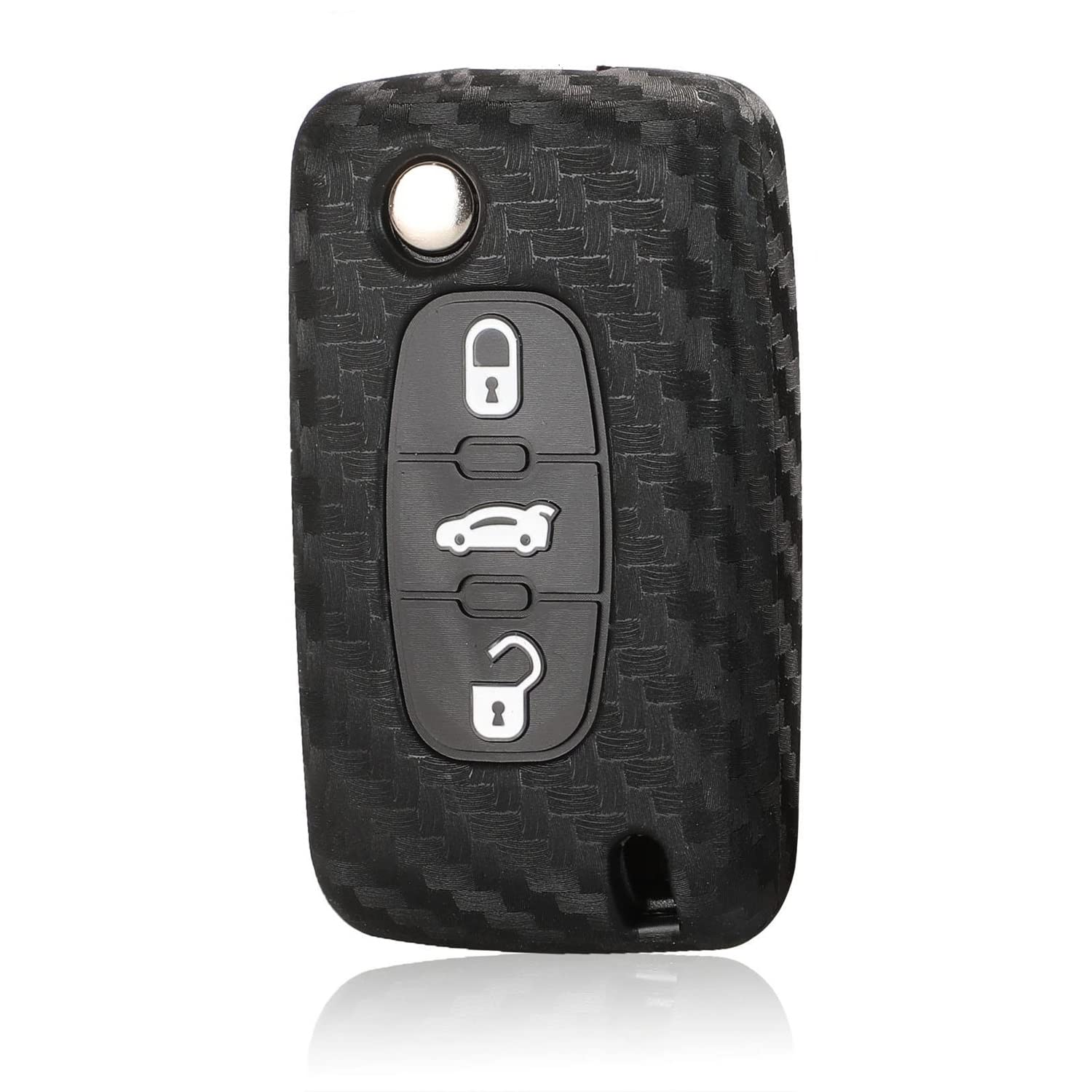 Berfea Silicone Key Fob Case Cover compatible with Peugeot 107 206 207 208 306 307 308 407 408 508 RCZ compatible with Citroen C2 C3 C4 C5 Remote Key (3 Button)