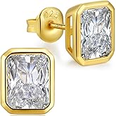 18K White Gold Plated Simulated Diamond Sparkly Stud Earrings 925 Sterling Silver 5A CZ Cubic Zirconia Size Small/Medium/Large Fine Jewelly for Women Men