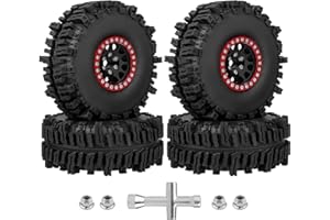 HobbyPark Soft Rubber 1/10 RC Crawler 1.9 Mud Slingers Tires 4.7inch 120mm and 1.9 Beadlocks Wheels Set for Scale RC4WD Axial SCX10 TRX4 Redcat Gen 8 Good Grip w/Foams (Black & Red Rims)