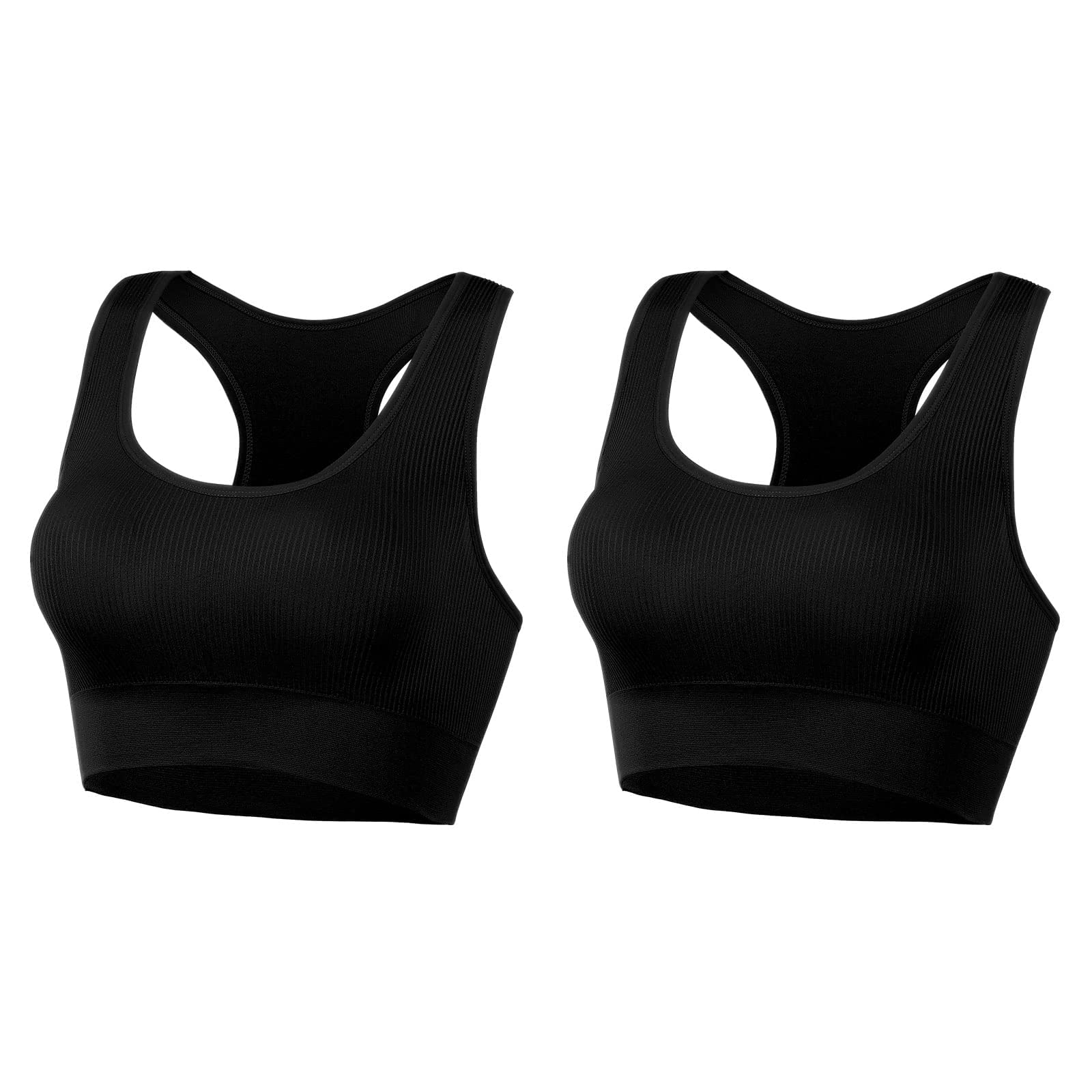 Photo 1 of AMRIY Racerback Sports Bras for Women Medium Support Padded Bra Supportive Compression Seamless Women's Sports Wireless Bra Black,M