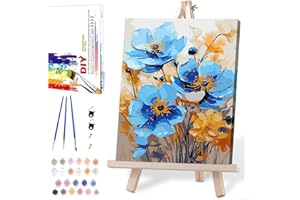 MIRCVSH Flowers Paint by Numbers for Adults with Framed Canvas-with Wooden Easel,Paint by Number on Canvas,DIY Acrylic Oil Painting Kits with Brushes Nice Gift Box for Home Wall Decor(12x16 Inch)