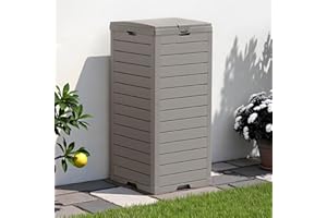 ComeWay 38 Gallon Outdoor Trash Can Waterproof Resin Garbage Can with Tiered Lid & Drip Tray Indoor and Outdoor Use Trash Bin for Patio Kitchen, Backyard & Deck, Gray