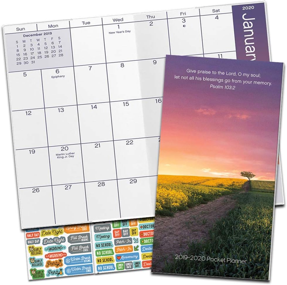 Psalms Monthly Pocket Planner 2019-2020 with DateWorks Calendar Stickers (Two Year Christian Psalms Bible Verses Planner Calendar Set)