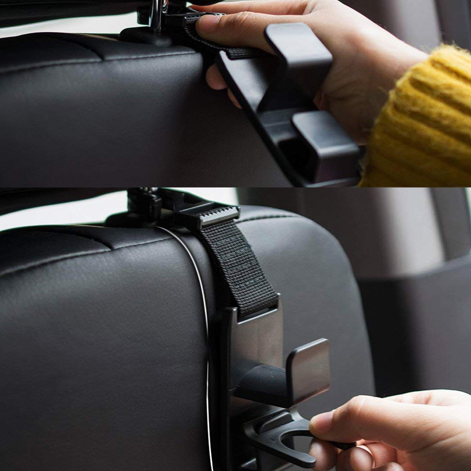 XBRN 4-Pack Car Headrest Hooks Backseat Hanger Storage for Handbags, Purses, Coats, and Grocery Bags, Universal Vehicle Car Seat Back Holder Bottle