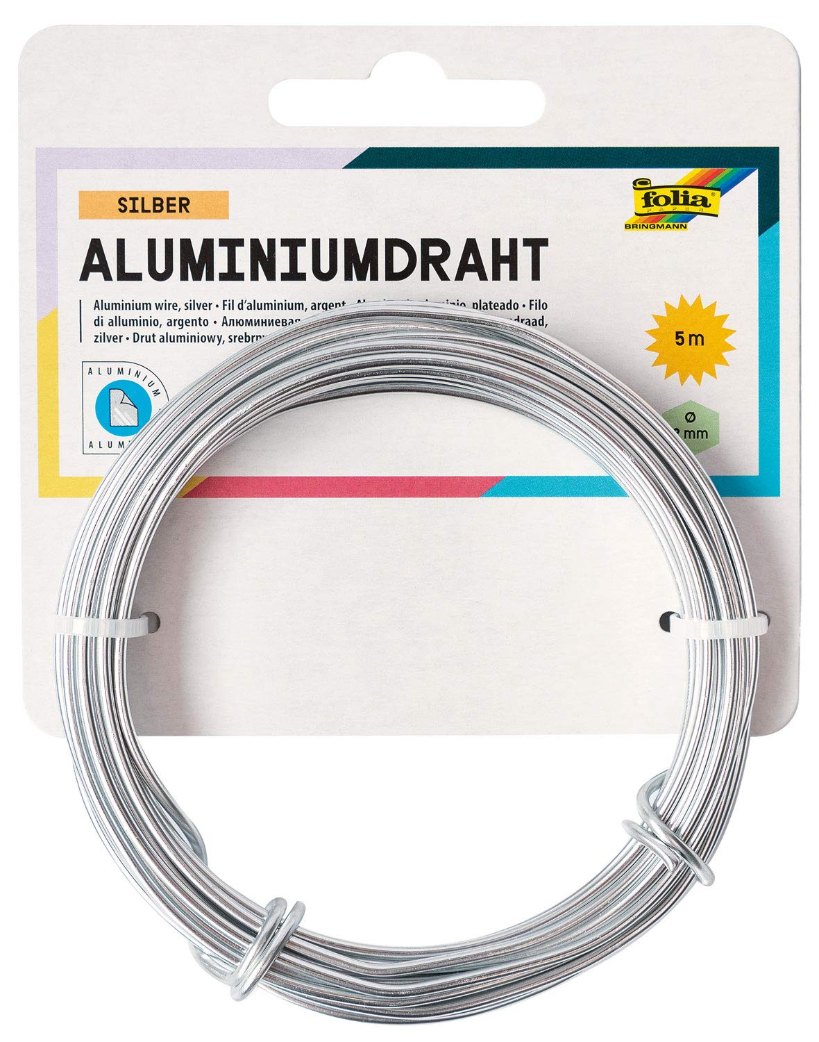 folia 79660 2 mm x 5 m Silver Aluminium Craft Wire Very Easy Mouldable for Crafts and Decoration