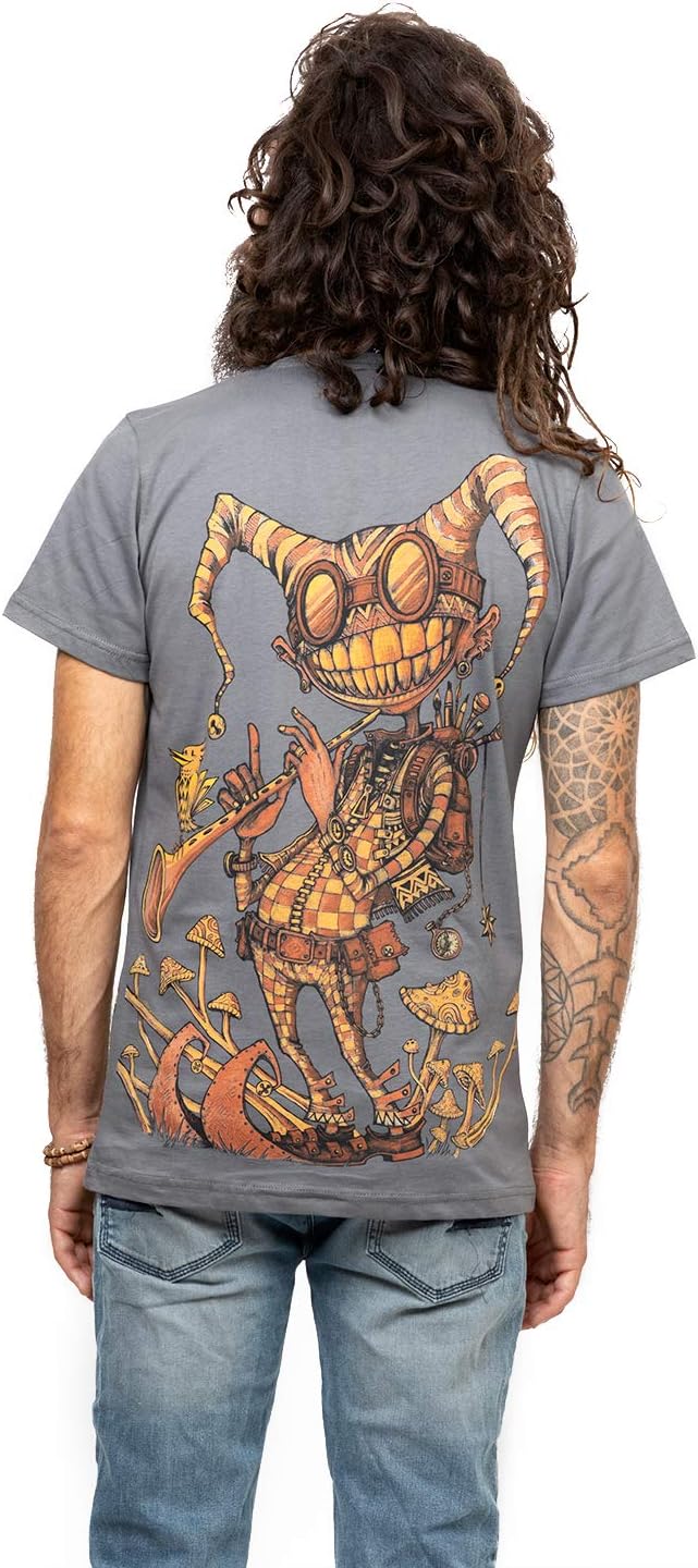 Fiddler Psychedelic Street Art Top - Fine Print Cotton T-Shirt for Men in Grey